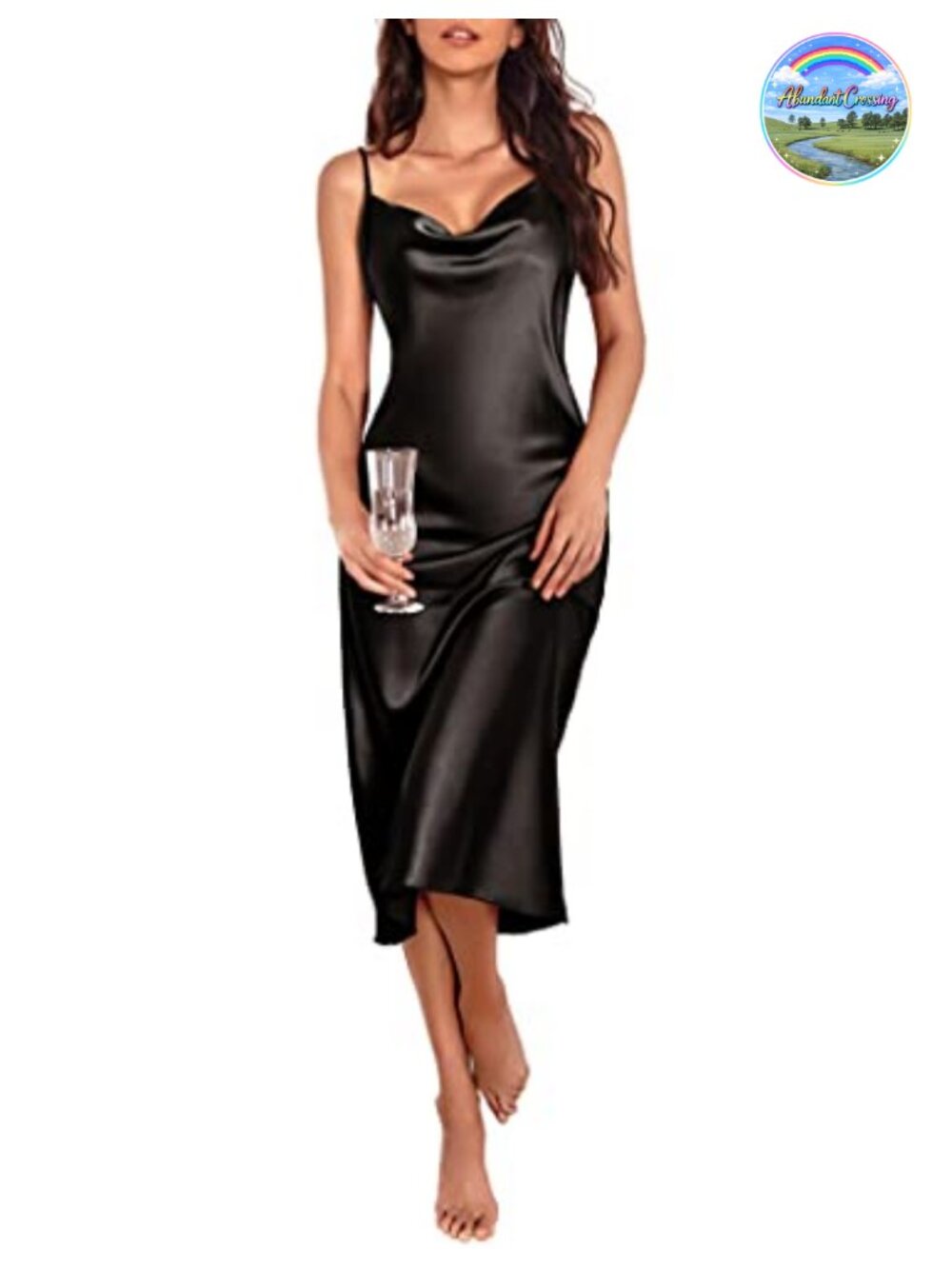Satin Nightgown Sleeveless Cowl Neck Midi Slip Dress Sleepwear Lingerie